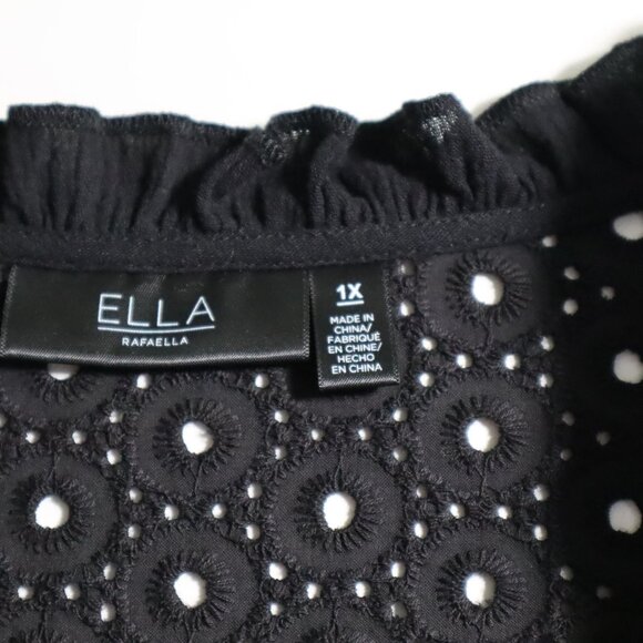 Ella Rafaella Eyelet Top Womens Plus 1X Cotton Ruffles Black Peasant - Picture 8 of 11